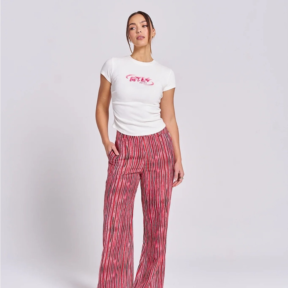 MAKU the Label Pomegranate Wide Leg Striped Pants with blue side stripe
